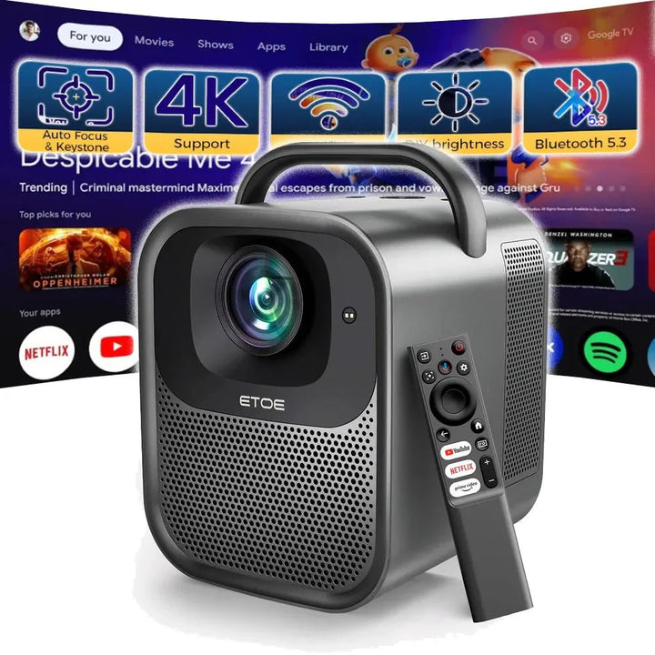 ETOE Seal Pro Smart Projector – Native 1080P, 4K Support, Google TV, 20W Dolby Sound, Autofocus, Wi - Fi & Bluetooth - ETOE Projector