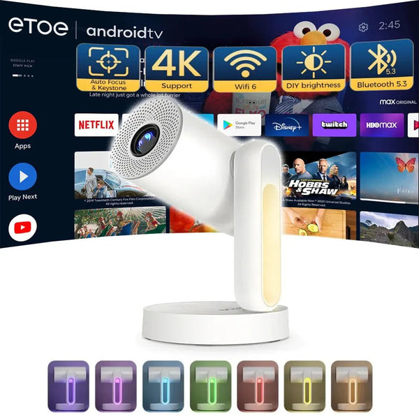 ETOE Starfish Android TV Projector – 1080P Smart Mini Projector with Netflix & YouTube Access, Wi - Fi, and Bluetooth - ETOE Projector